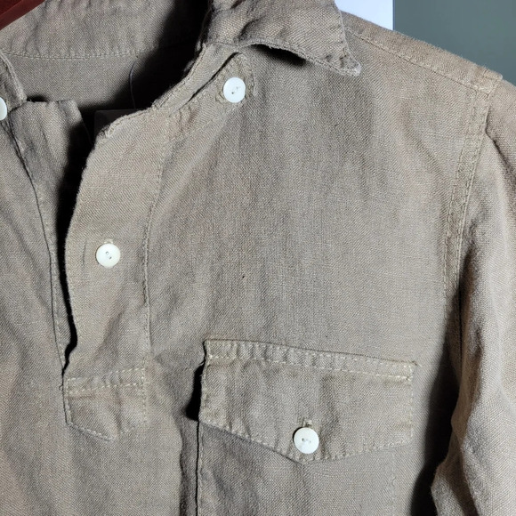 Linen tunic shirt blouse top oversized loose relaxedfit beige oatmeal size small - Picture 4 of 11